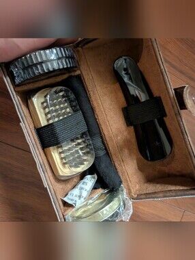 Men's Black and Gold Travel Shoe Shine Kit